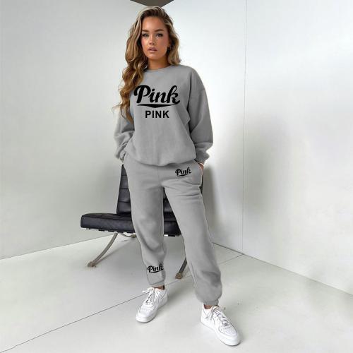 Polyester Plus Size Women Casual Set slimming Sweatshirt & Pants printed letter Set