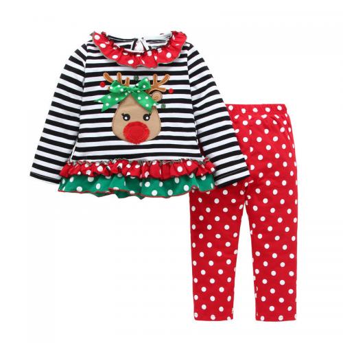 Cotton Children Christmas Costume & two piece Pants & top printed mixed colors Set
