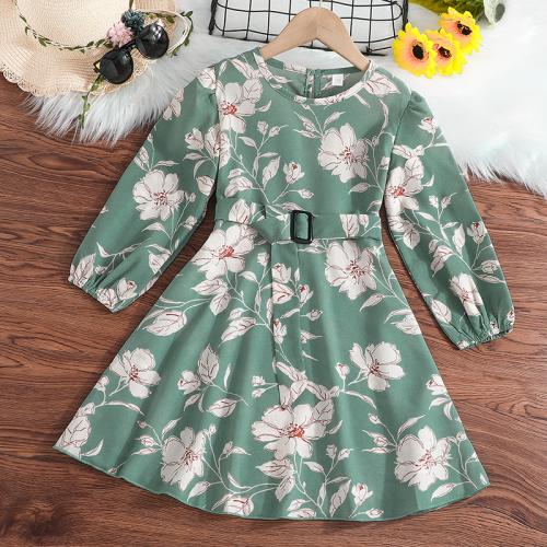 Polyester A-line Girl One-piece Dress printed floral PC