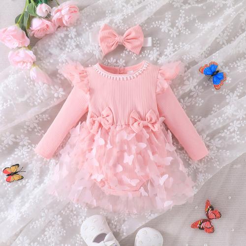 Polyester Baby Jumpsuit Cute patchwork butterfly pattern PC
