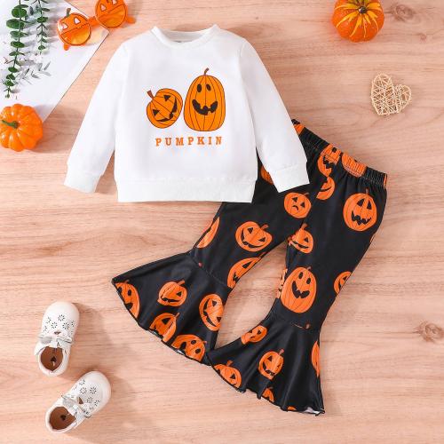 Polyester Children Halloween Cosplay Costume Pants & top printed Pumpkin Pattern Set