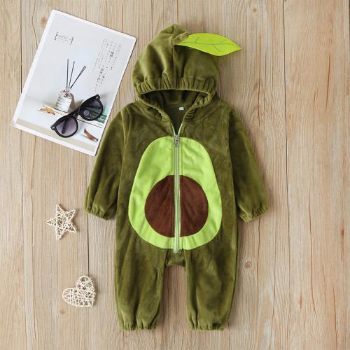 Polyester With Siamese Cap Crawling Baby Suit & thermal patchwork fruit pattern green PC