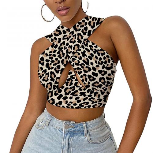 Polyester Camisole midriff-baring & skinny & hollow printed PC