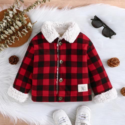 Polyester Girl Coat Cute & thermal plaid red PC