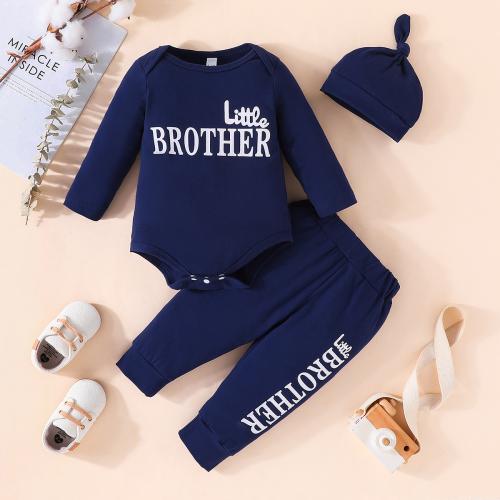 Polyester Boy Clothing Set & two piece Hat & Pants & top printed letter Pair