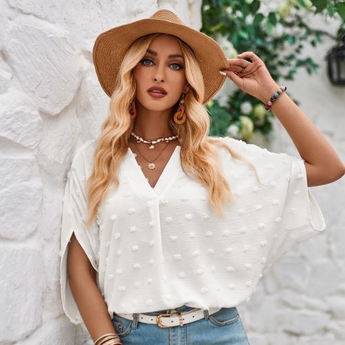 Polyester Women Short Sleeve Blouses & loose PC