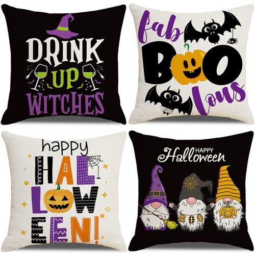 Linen Throw Pillow Covers Halloween Design & four piece printed Set