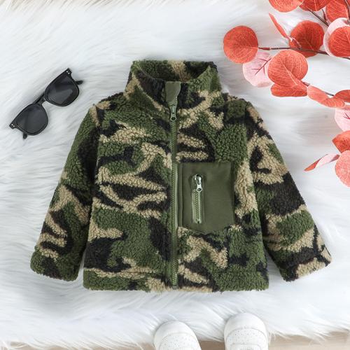 Polyester Boy Coat printed camouflage army green PC