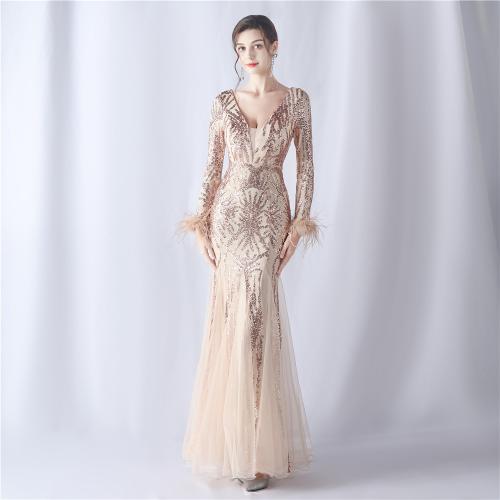 Sequin & Spandex & Polyester Slim & Mermaid Long Evening Dress deep V embroidered PC