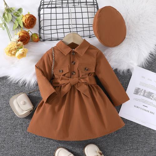 Polyester A-line Girl One-piece Dress Hat & dress Solid Set