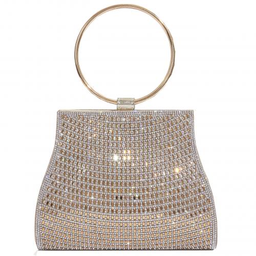 Polyester Easy Matching Clutch Bag with chain & with rhinestone champagne PC