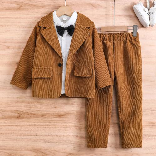 Polyester Boy Clothing Set Necktie & Pants & top & coat brown Set