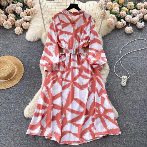 Polyester Waist-controlled & Soft & long style One-piece Dress slimming printed : PC