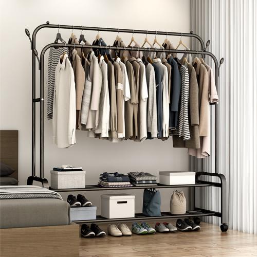 Metal Clothes Hanging Rack with pulley black PC
