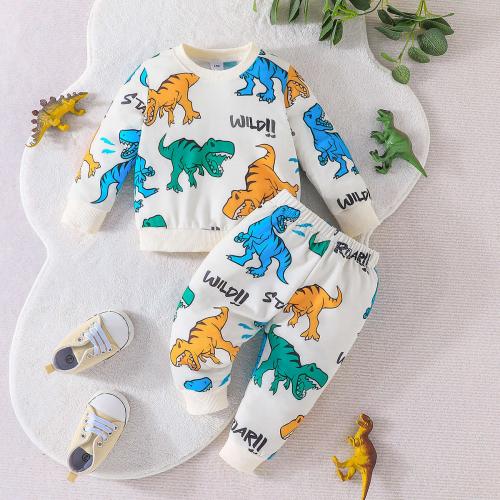 Polyester Ensemble de vêtements de bébé Sweatshirt & Pantalon Imprimé Dinosaure couleurs mixtes Ensemble