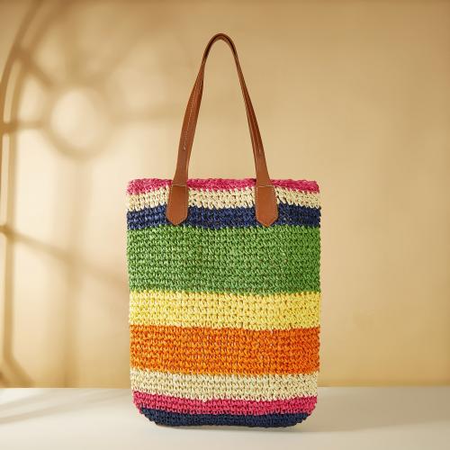 Paper Rope Beach Bag & Easy Matching Woven Shoulder Bag large capacity striped multi-colored PC