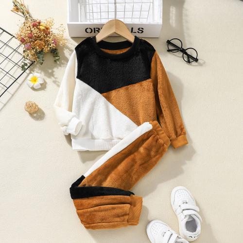 Polyester Boy Clothing Set Pants & top patchwork mixed colors Set
