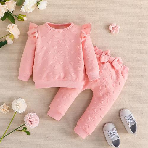Polyester Baby Clothes Set Cute Pants & top jacquard heart pattern pink Set