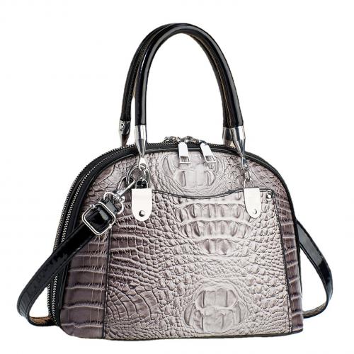 PU Leather Handbag lacquer finish & large capacity & attached with hanging strap crocodile grain PC