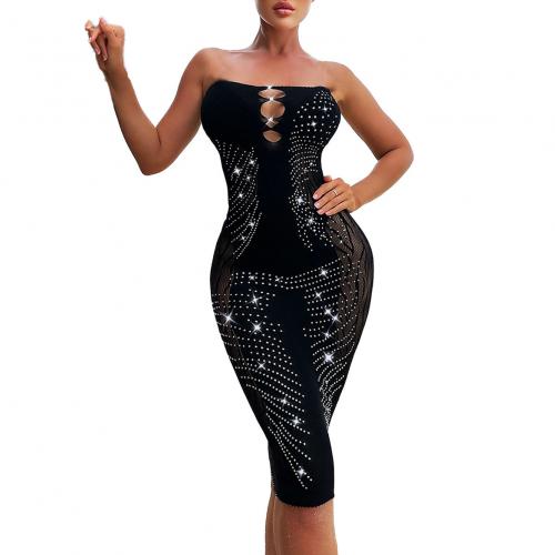 Polyamide Sexy Package Hip Dresses hollow & tube patchwork black : PC