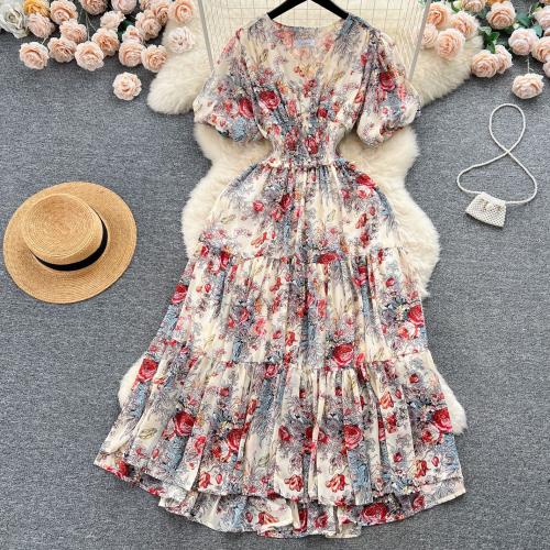 Mixed Fabric Waist-controlled One-piece Dress breathable shivering : PC