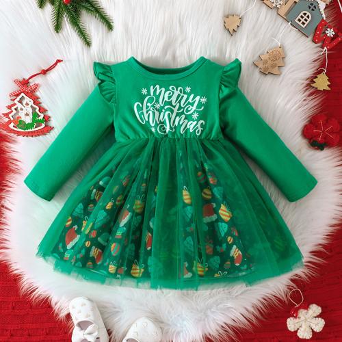 Polyester & Baumwolle Mädchen einteiliges Kleid, Gedruckt, Brief, mehr Farben zur Auswahl,  Stück