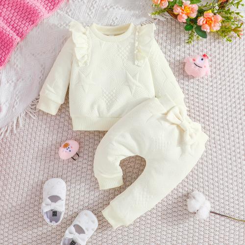 Polyester Baby Clothes Set Pants & top jacquard star pattern beige Set