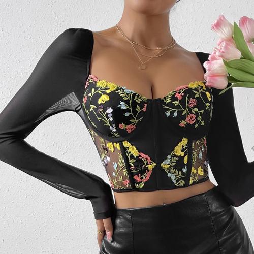Polyester Slim Women Long Sleeve Blouses floral black PC
