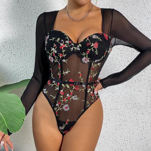 Polyester Slim Women Jumpsuit see through look floral black PC