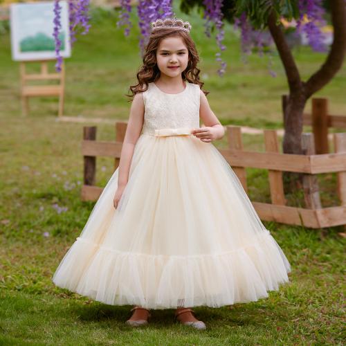 Viscose & Polyester Princess & Ball Gown Girl One-piece Dress patchwork Solid champagne PC