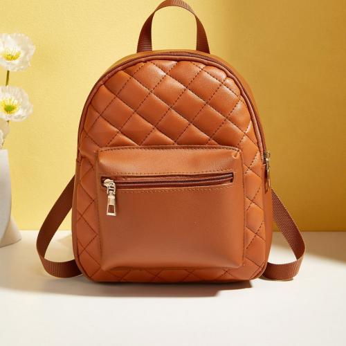 PU Leather Backpack durable & large capacity & attached with hanging strap Solid PC