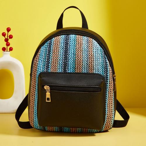 PU Leather hard-surface Backpack large capacity & breathable striped PC