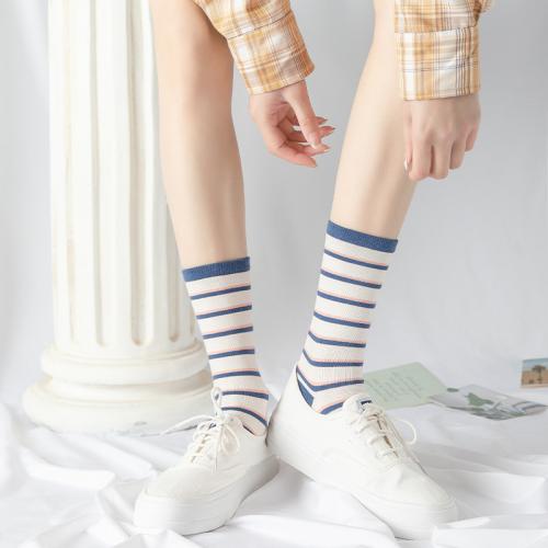 Cotton Women Sport Socks antifriction & deodorant & breathable printed striped : Pair