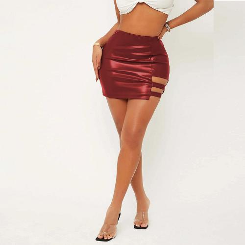PU Leather Sheath Skirt & hollow Solid PC