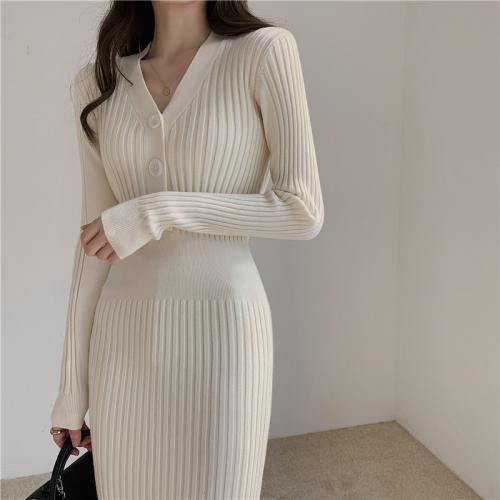 Viscose Waist-controlled One-piece Dress thicken knitted Solid PC