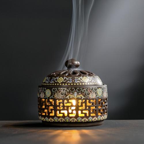 Ceramics Incense Burner for home decoration & durable & with LED lights handmade PC