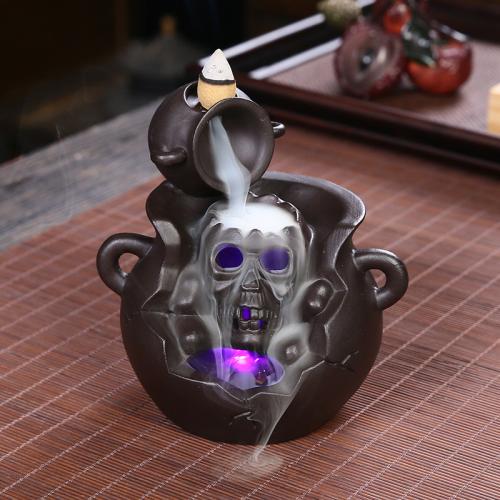 Purple Clay Backflow Burner Halloween Design & for home decoration & with LED lights handmade PC