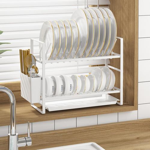 Carbon Steel & Polypropylene-PP Multifunction Kitchen Drain Rack for storage & double layer white PC