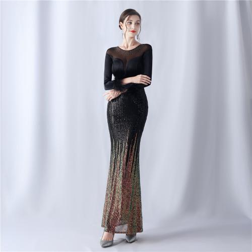 Sequin & Spandex & Polyester Slim Long Evening Dress patchwork PC