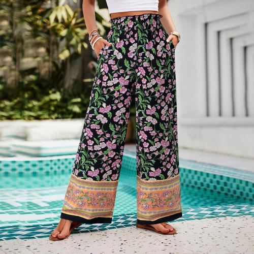 Viscose Wide Leg Trousers Women Casual Pants & with pocket printed floral PC