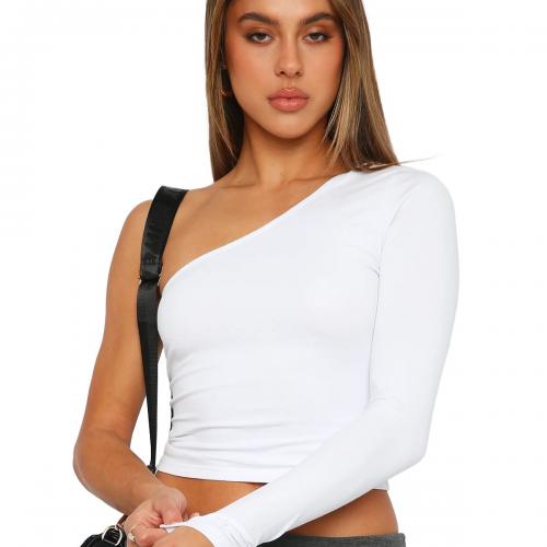 Polyester Soft Women Long Sleeve Blouses midriff-baring & off shoulder stretchable Solid PC