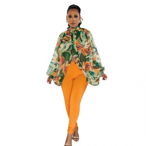 Chiffon Soft Women Long Sleeve Shirt slimming & loose printed floral PC