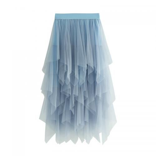 Gauze High Waist Maxi Skirt irregular & double layer Solid : PC