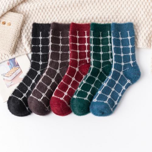 Polyester Kurze Tube Socken, Gedruckt, Plaid, gemischte Farben, :, 5Paare/Tasche,  Tasche
