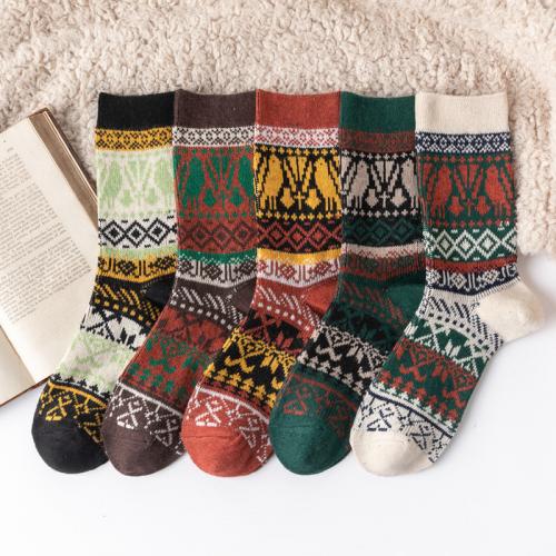 Polyester und Baumwolle Kurze Tube Socken, Gedruckt, Geometrische, gemischte Farben, :, 5Paare/Tasche,  Tasche