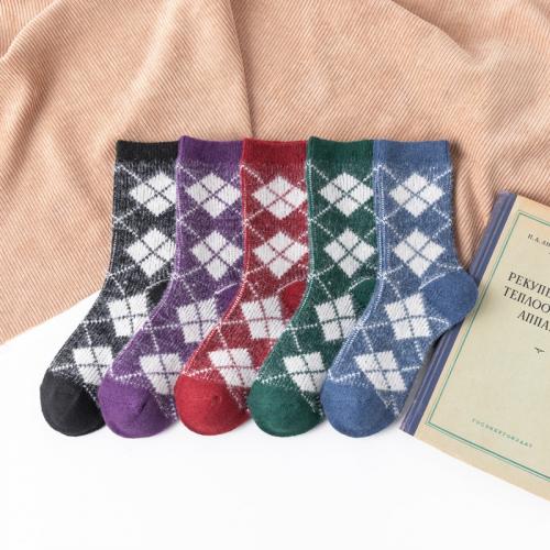 Polyester and Cotton Short Tube Socks sweat absorption & thermal printed plaid mixed colors : Bag