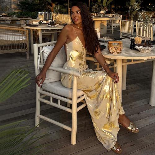 Spandex & Polyester Slim Slip Dress backless gold PC