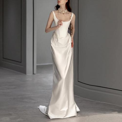 サテン ロングイブニングドレス パッチワーク 単色 白 一つ
