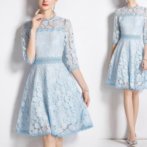 Polyester Einteiliges Kleid, Solide, himmelblau,  Stück
