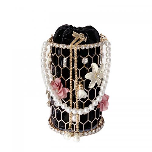 Metal & Flannelette & Plastic Pearl Easy Matching Clutch Bag with chain & with rhinestone floral PC